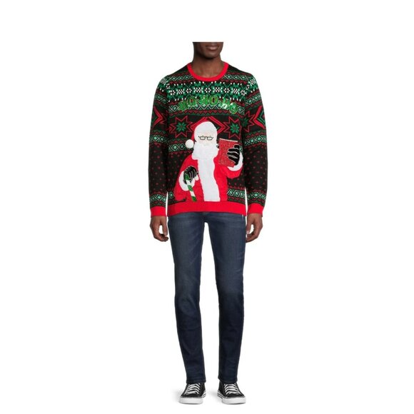 NWT Holiday Time Men's Ho Ho Ho Santa Ugly Christmas Sweater Party SZ Medium - Picture 2 of 3
